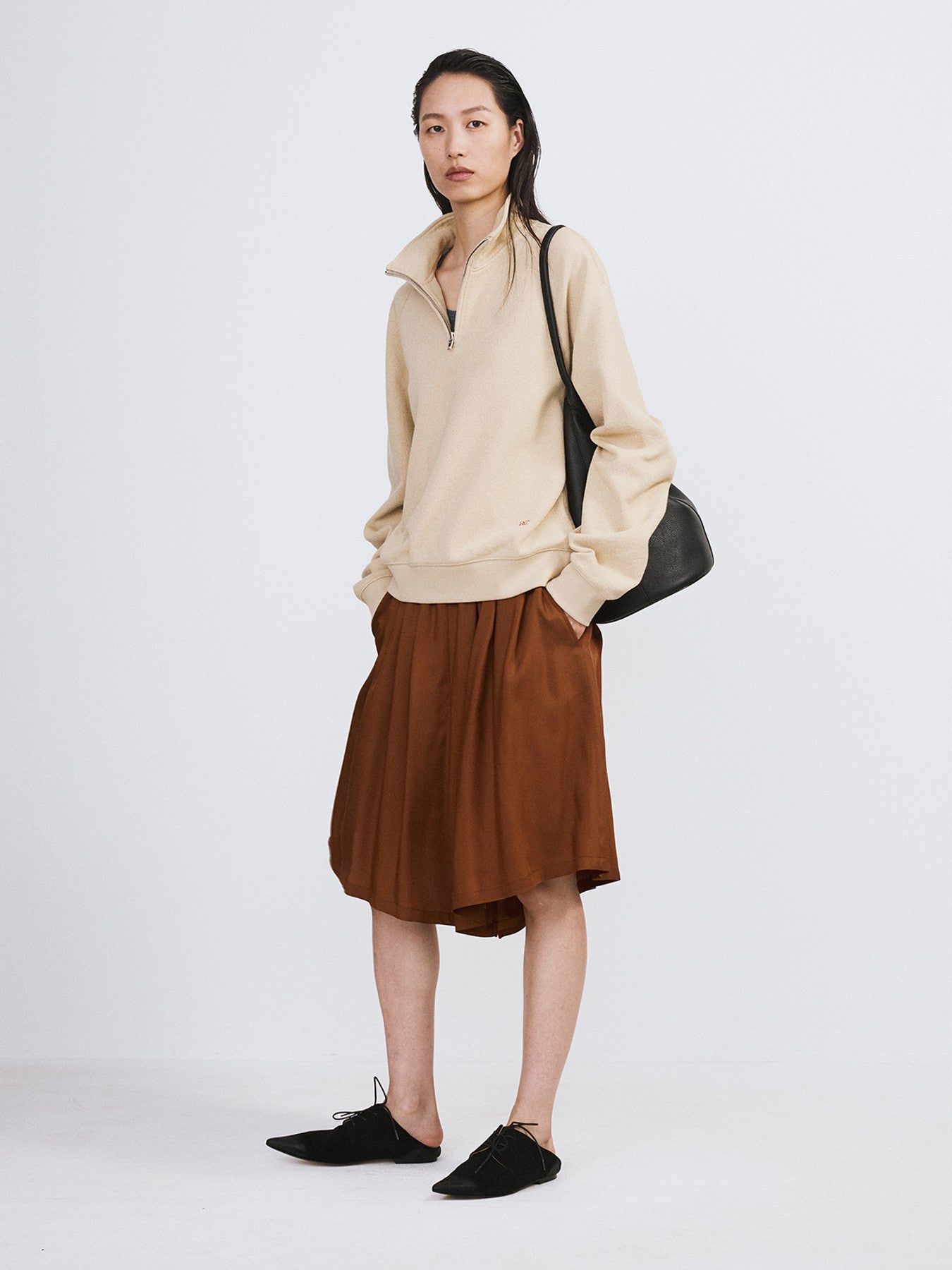 Banding Wide Culotte Pants (Red Brown)