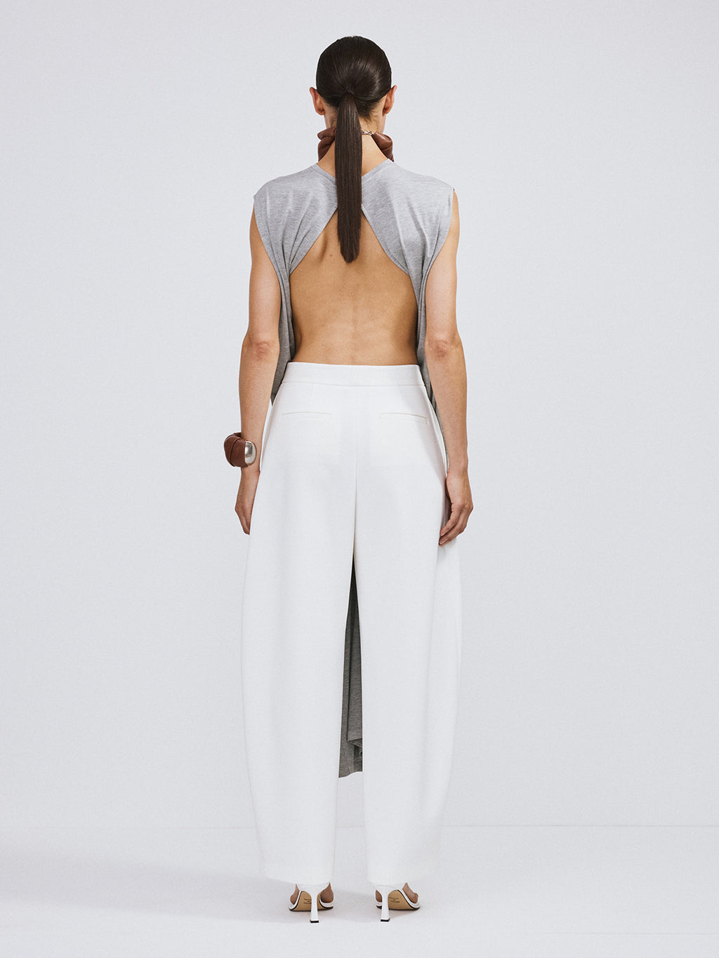 Open Back Jersey Long Top (Melange Grey)