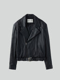 Vintage Effect Biker Jacket (Black)
