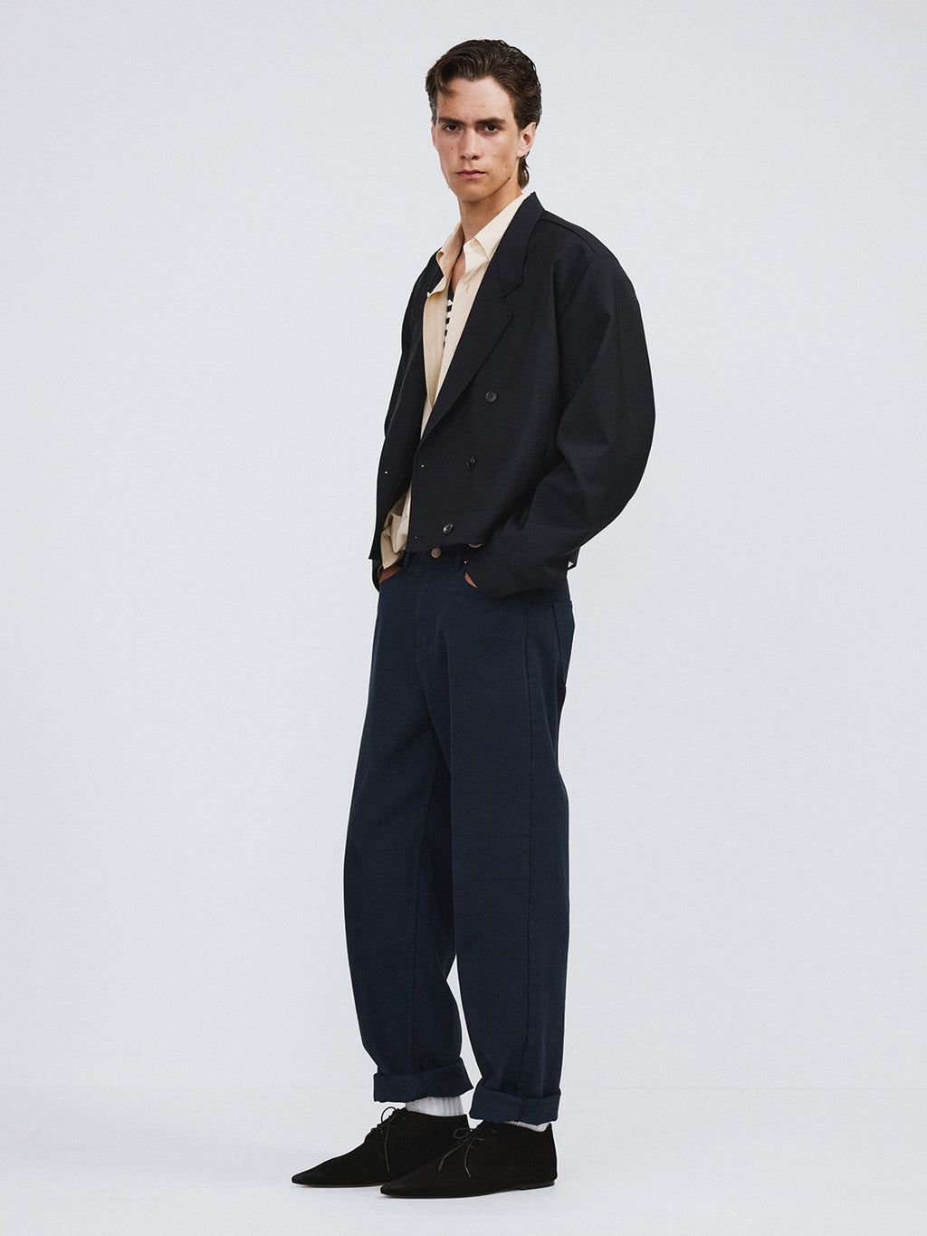 Double Breasted Short Jumper (Dark Navy)