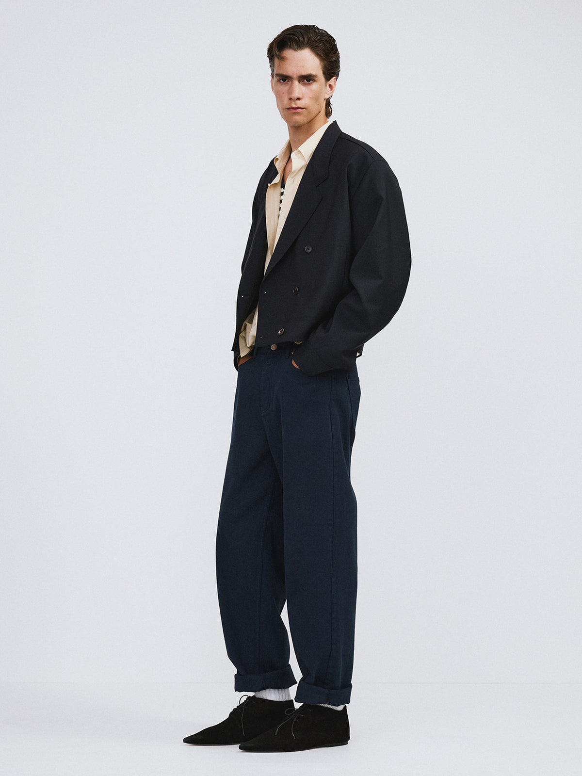 Double Breasted Short Jumper (Dark Navy)