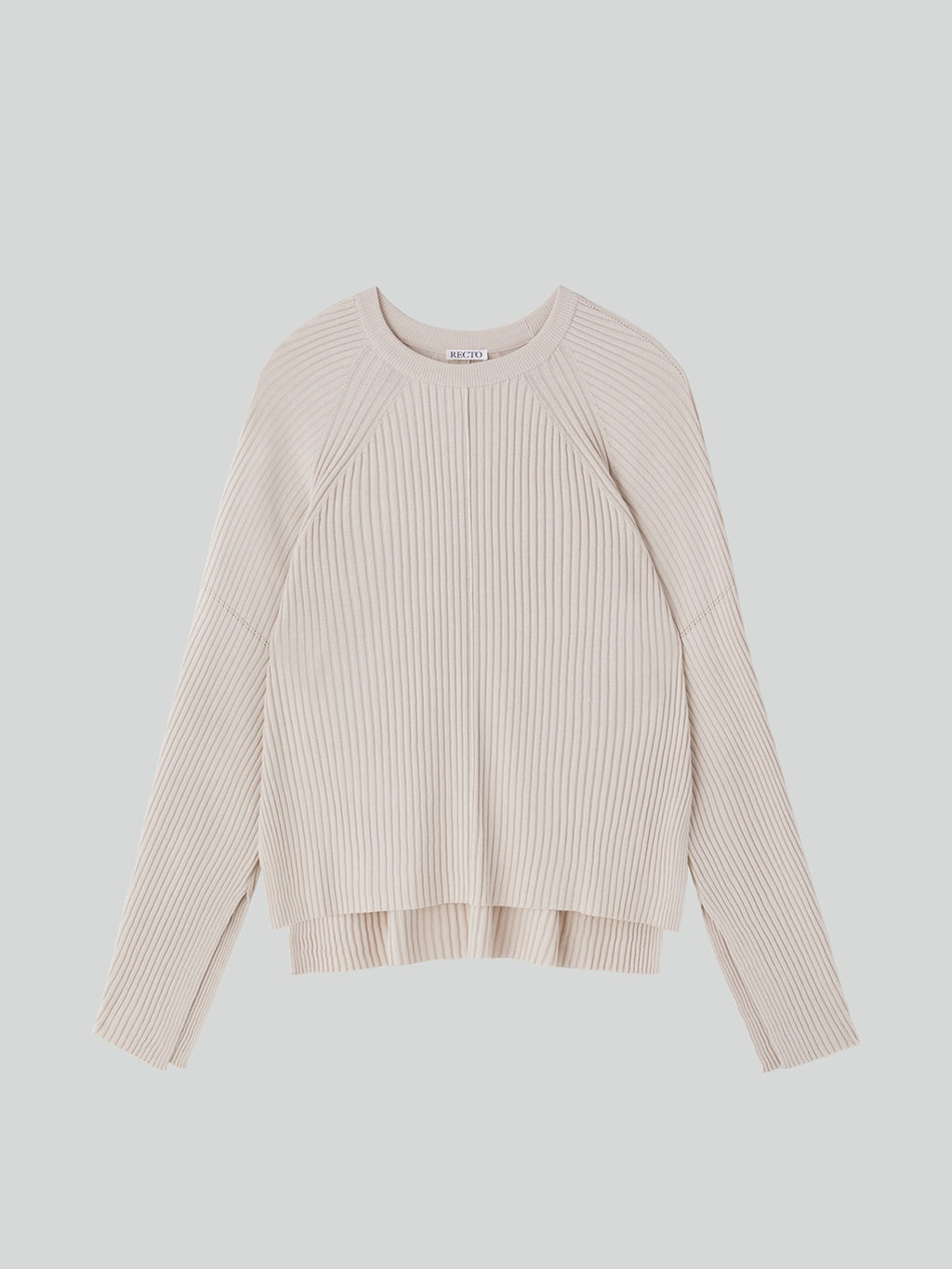 Slit-Cuffs Ribbed Knit Top (Light Beige)