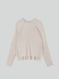 Slit-Cuffs Ribbed Knit Top (Light Beige)