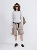 Tucked Detail Bermuda Pants (Sepia Grey)