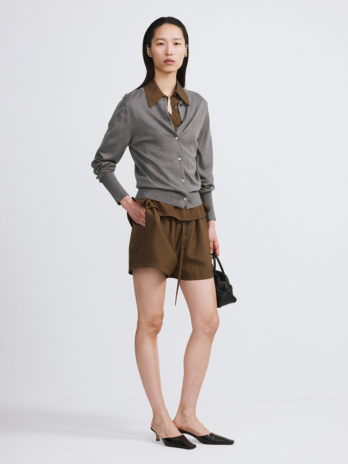 Silk-Cashmere Knit Cardigan (Midnight Grey)