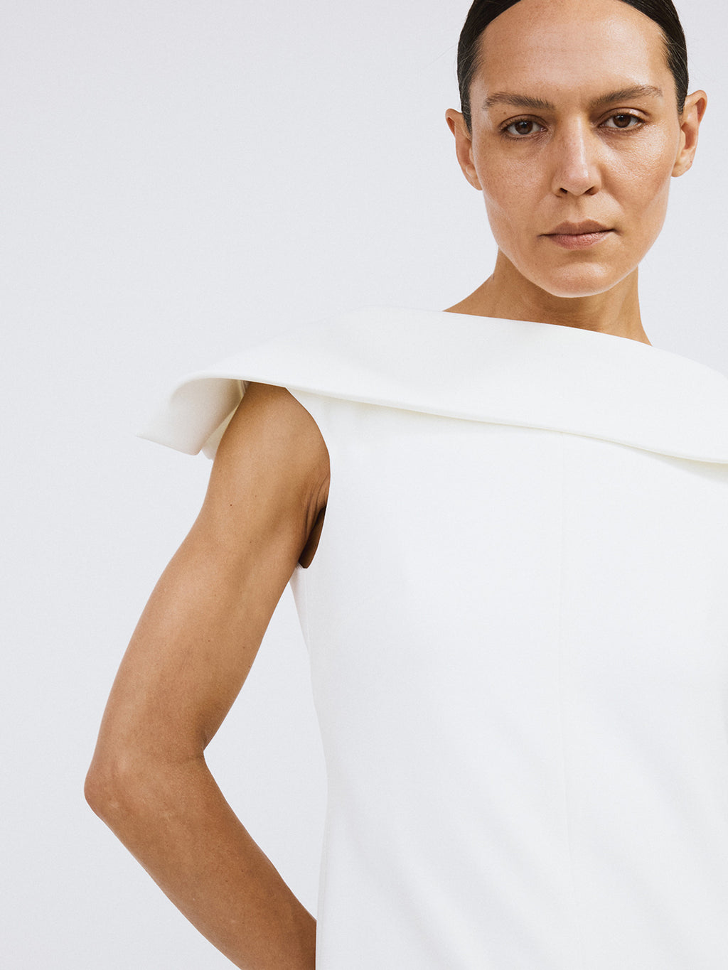 Open Back High Neck Dress (Off White)