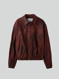 Vintage Effect Leather Jumper (Red Brown)