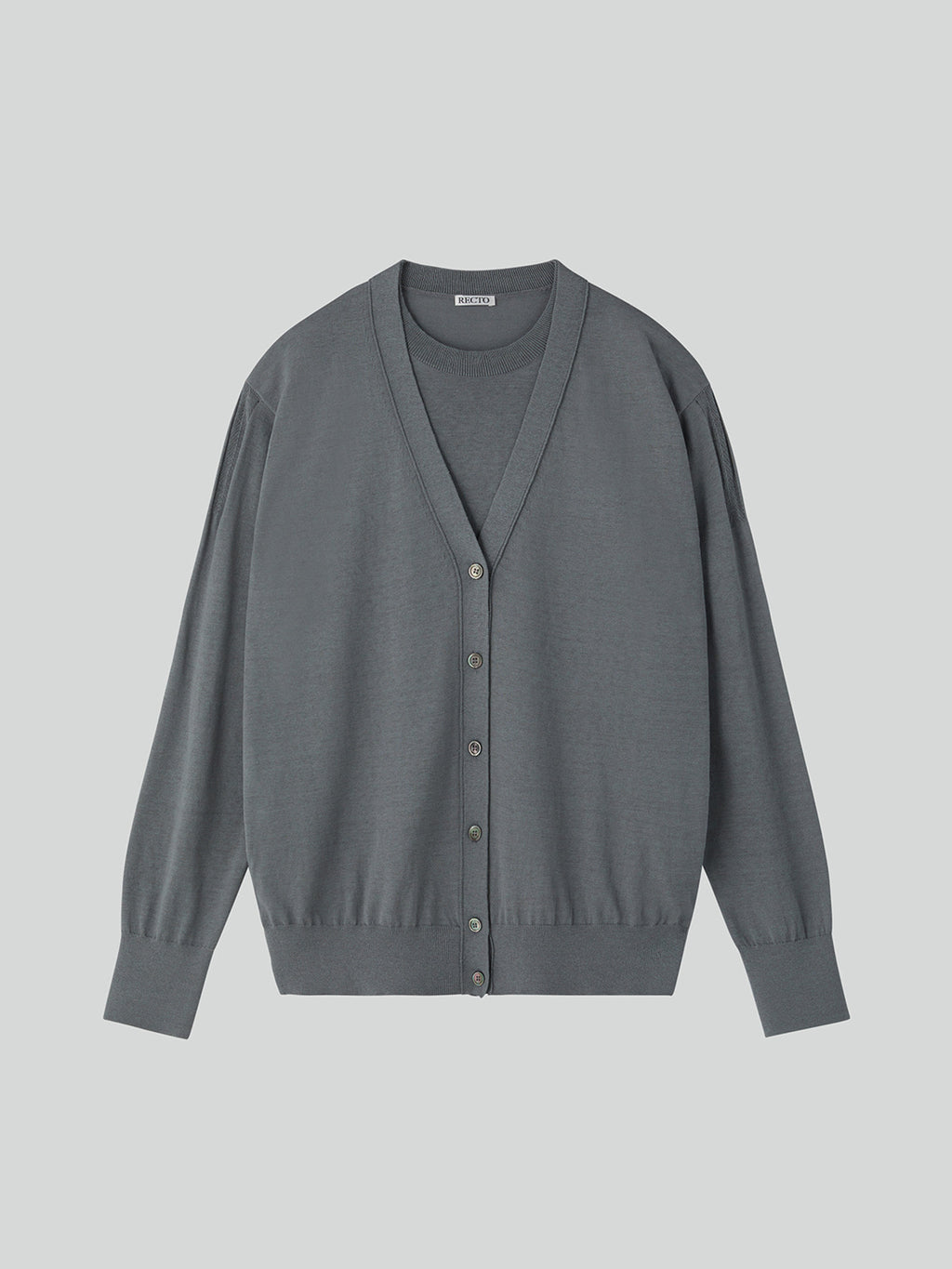 Silk-Linen Blend Layered Knit Top (Cool Grey)