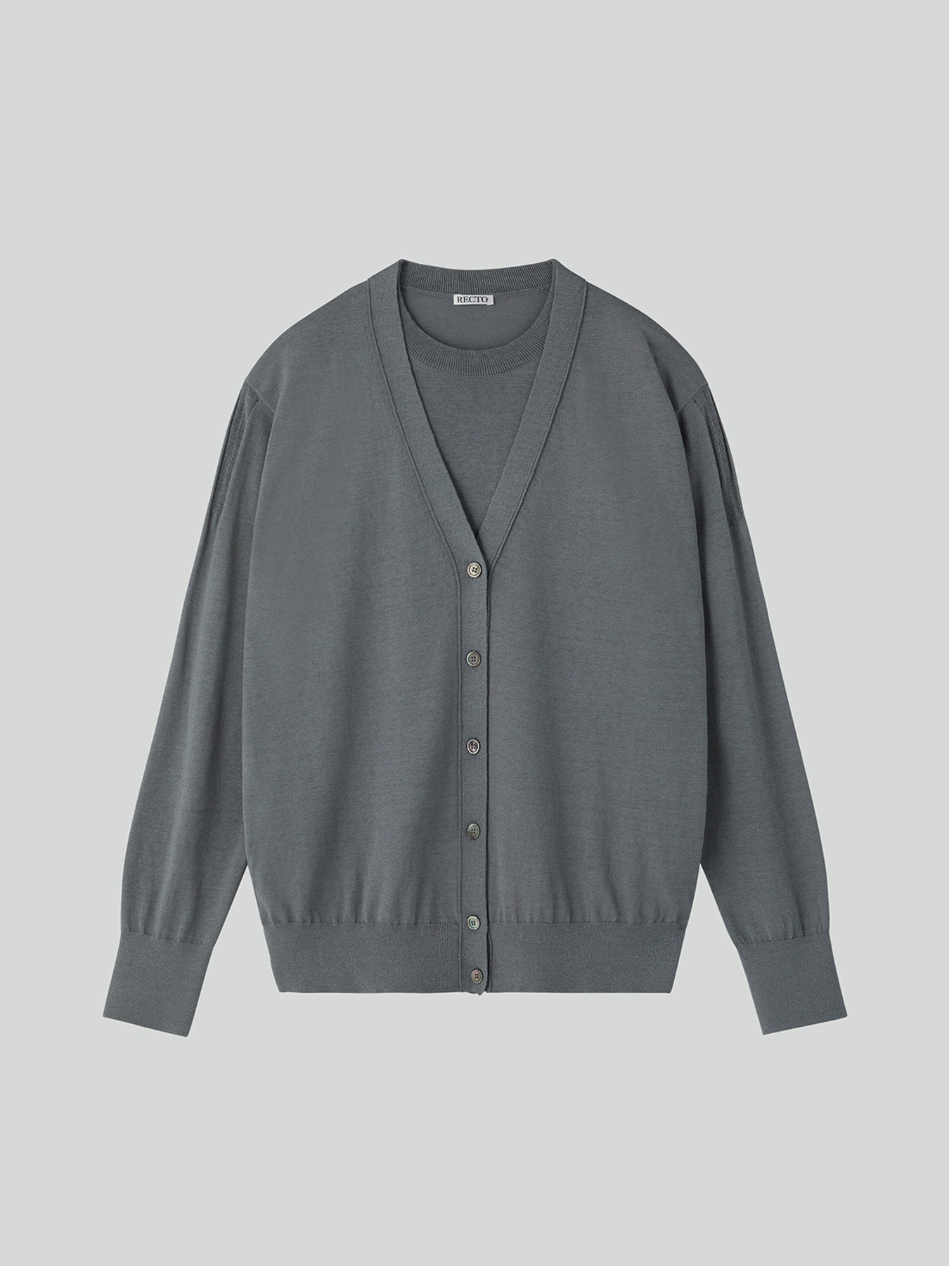Silk-Linen Blend Layered Knit Top (Cool Grey)