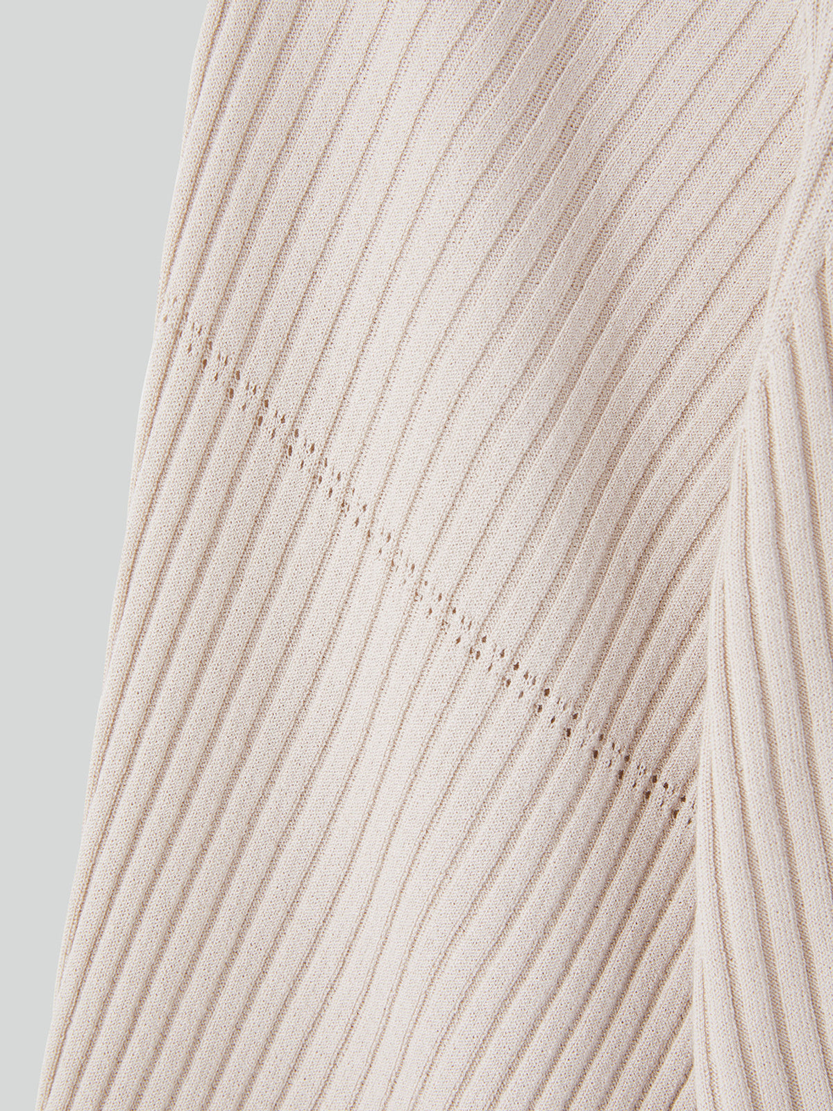 Slit-Cuffs Ribbed Knit Top (Light Beige)