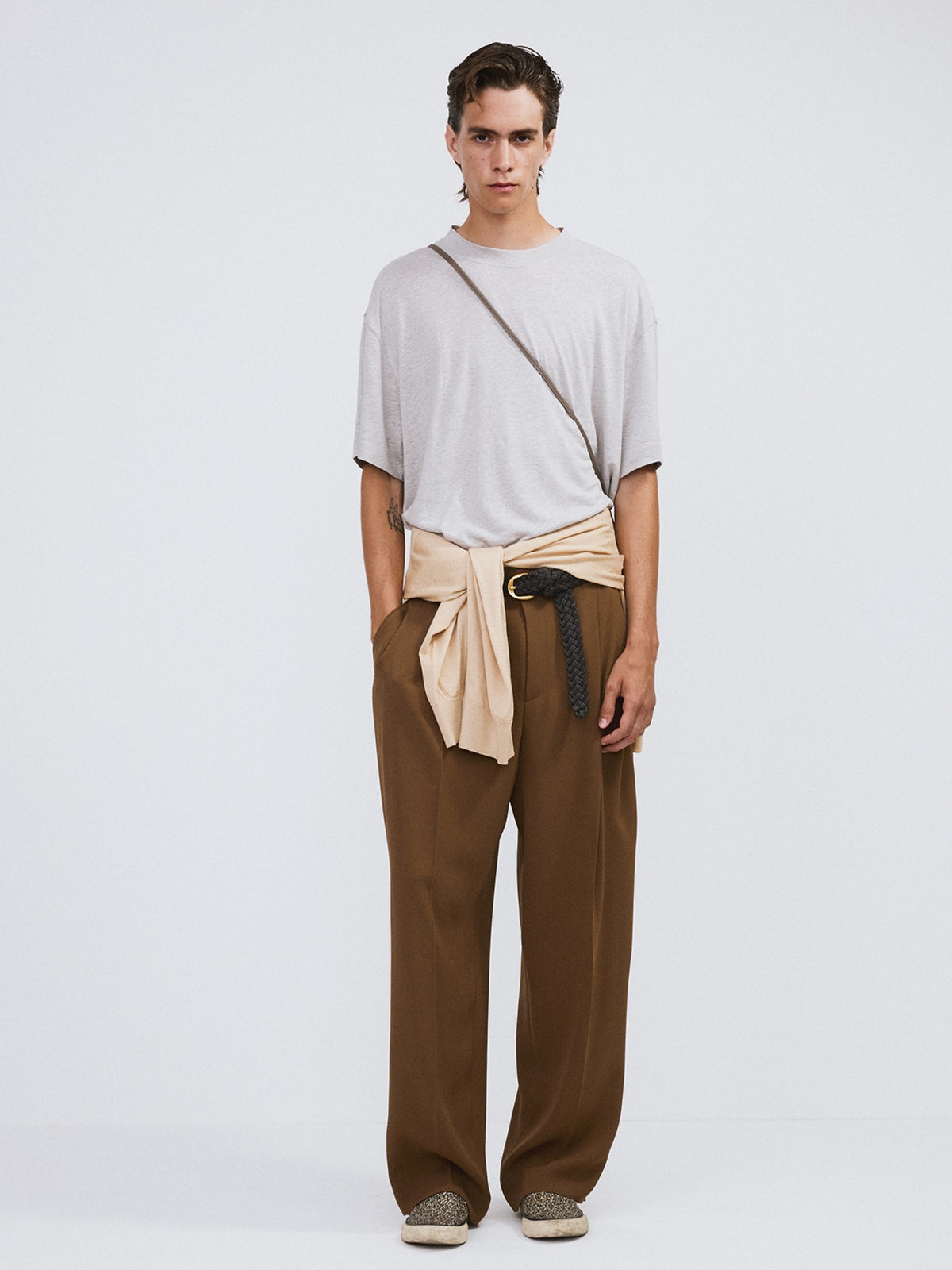 Linen Blend Loose Fit T-Shirt (Light Grey)