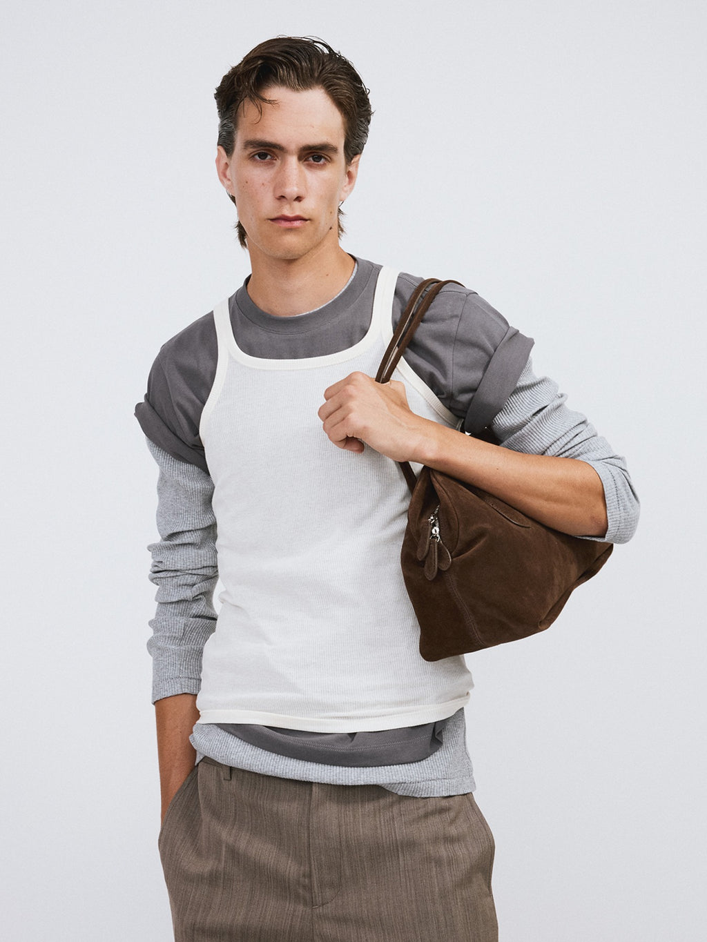 Ribbed Jersey Long-Sleeve Top (Melange Grey)