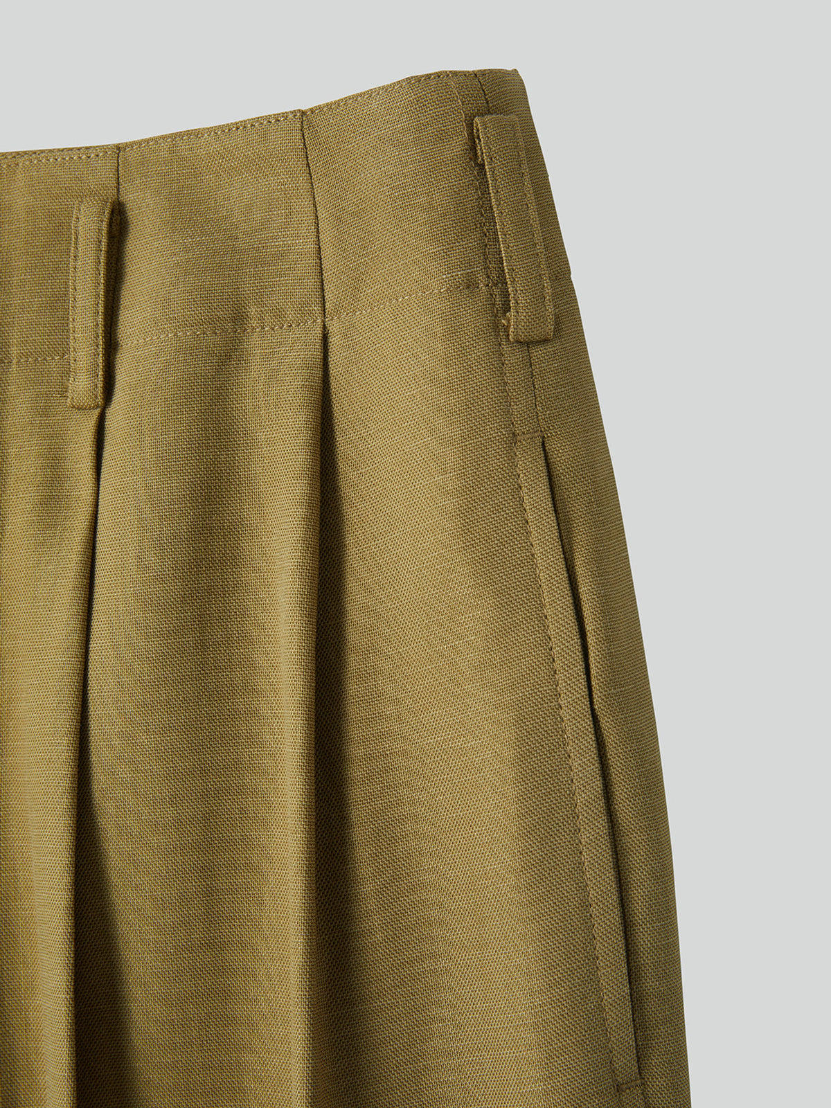 Linen Blend Pleated Pants (Beige Khaki)