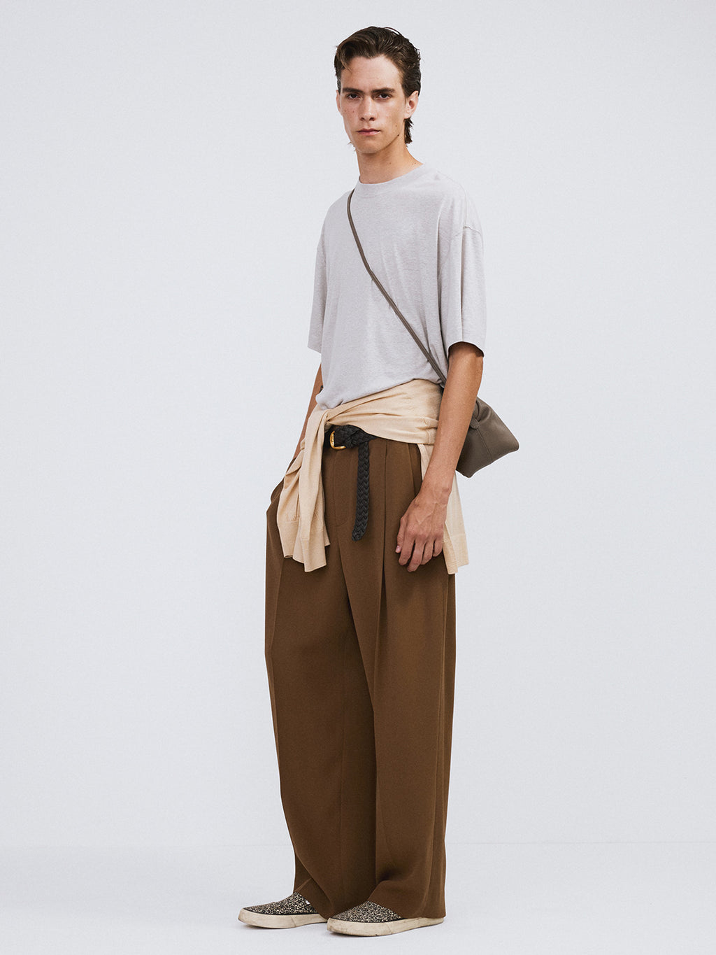 Linen Blend Loose Fit T-Shirt (Light Grey)