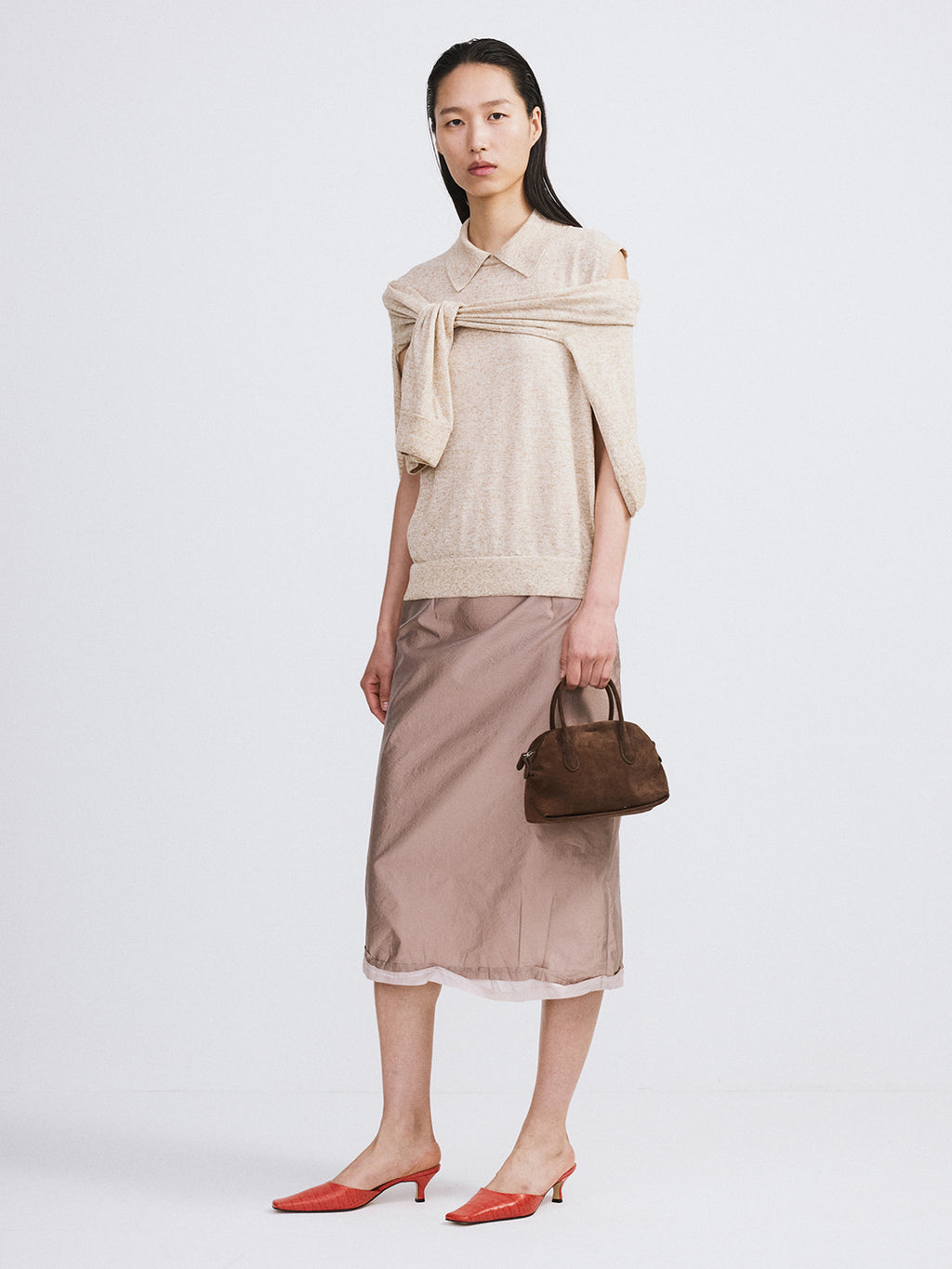 Layered Detail Midi Skirt (Sepia Beige)