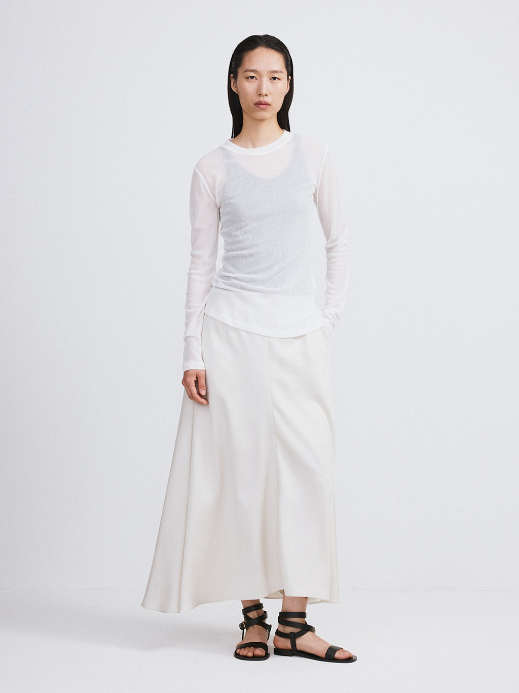 Sheer Jersey Long Sleeve Top (Off White)