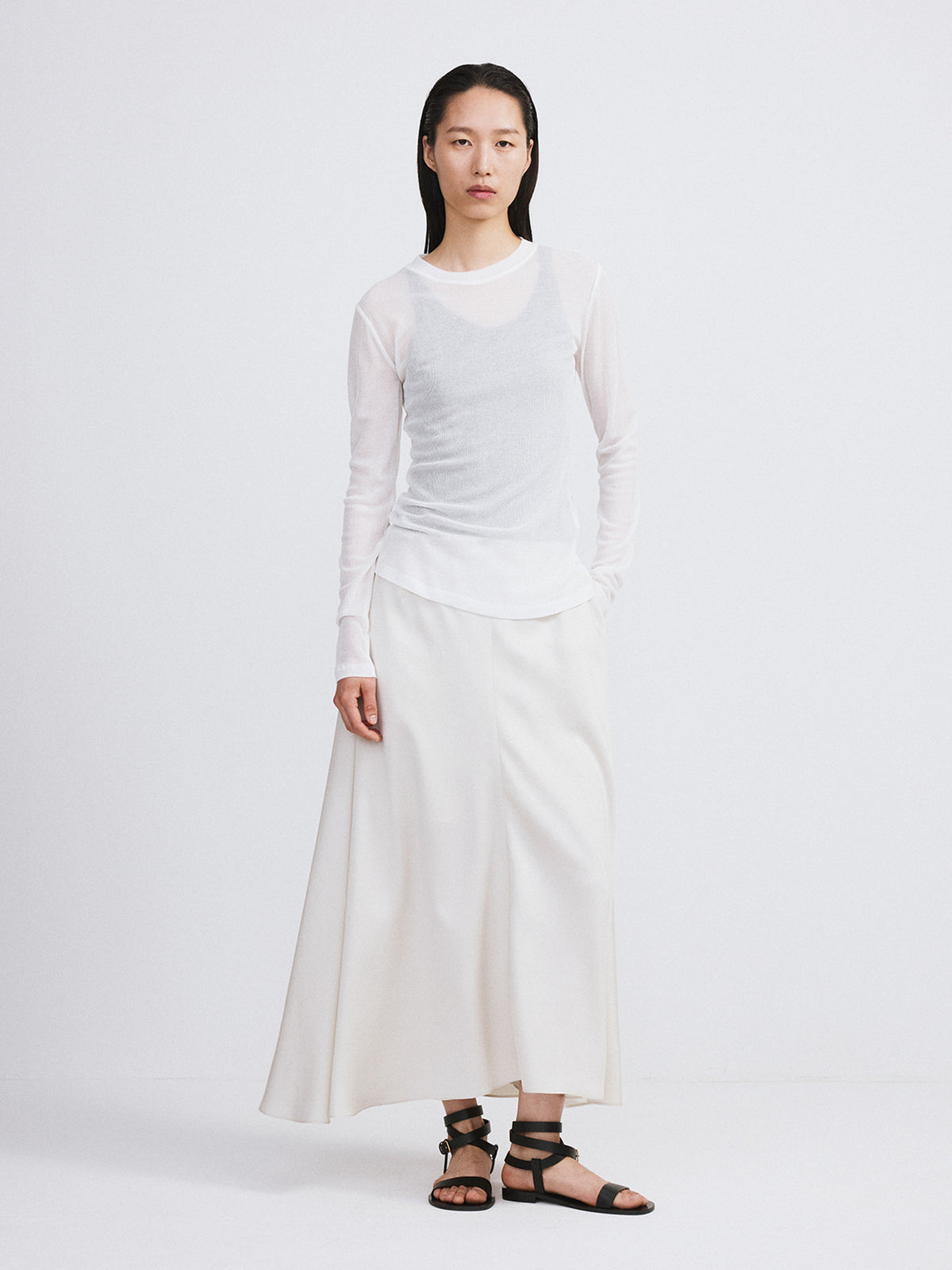 Sheer Jersey Long Sleeve Top (Off White)