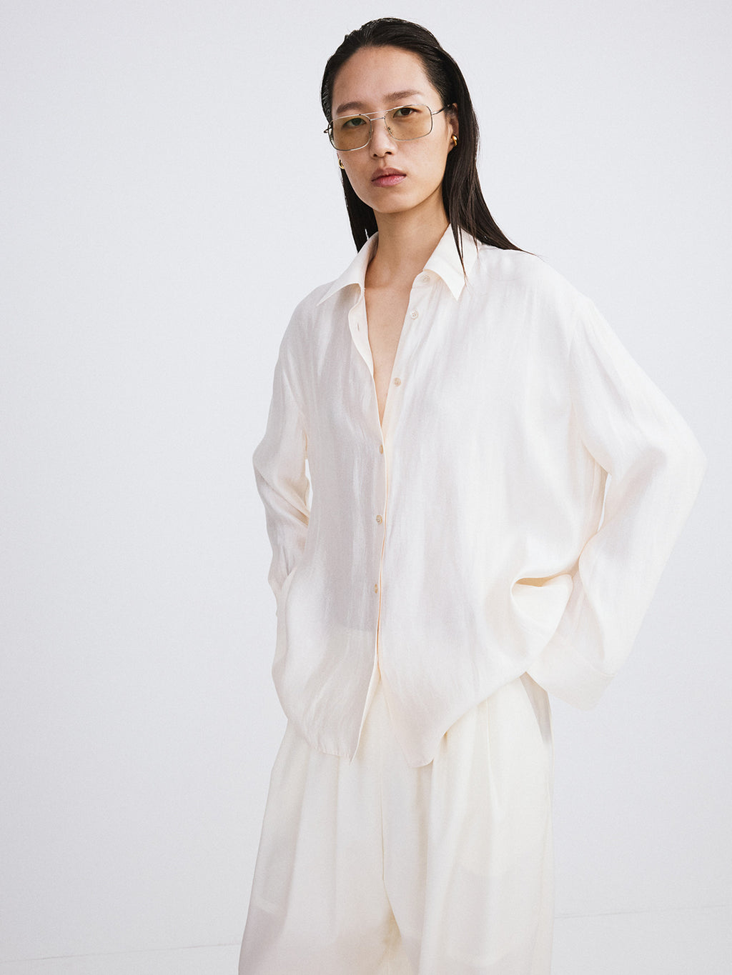 Oversized Sheer Shirt (Cream)