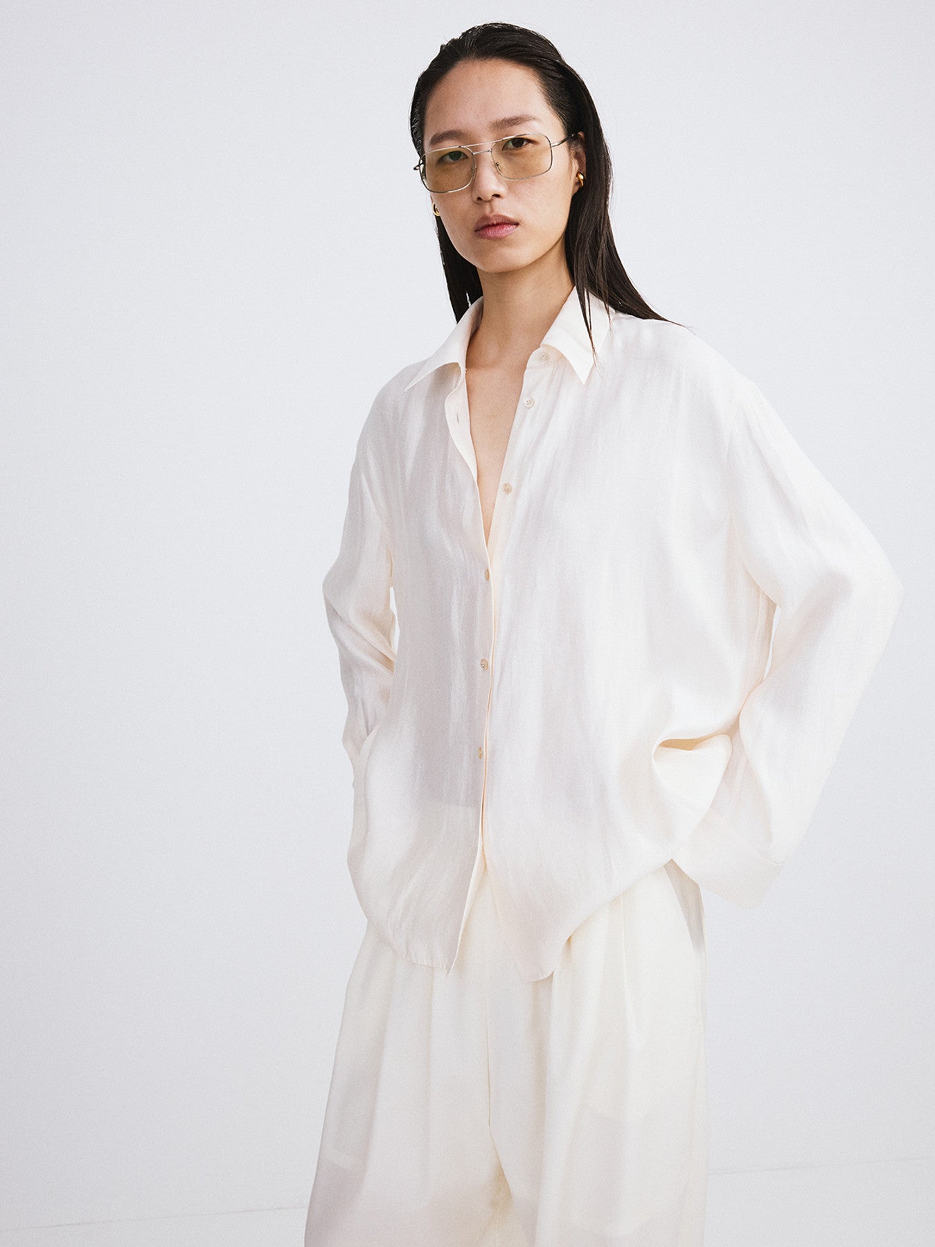 Oversized Sheer Shirt (Cream)