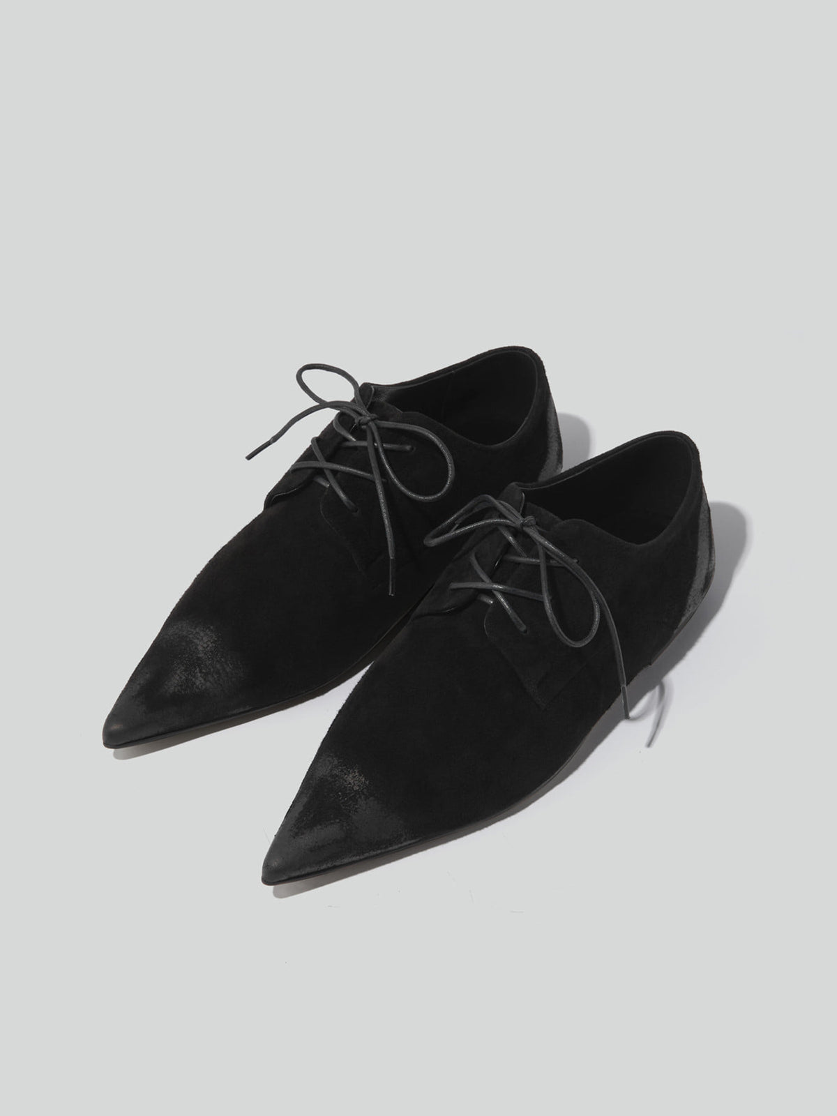 Point Toe Suede Derby Shoes (Black)