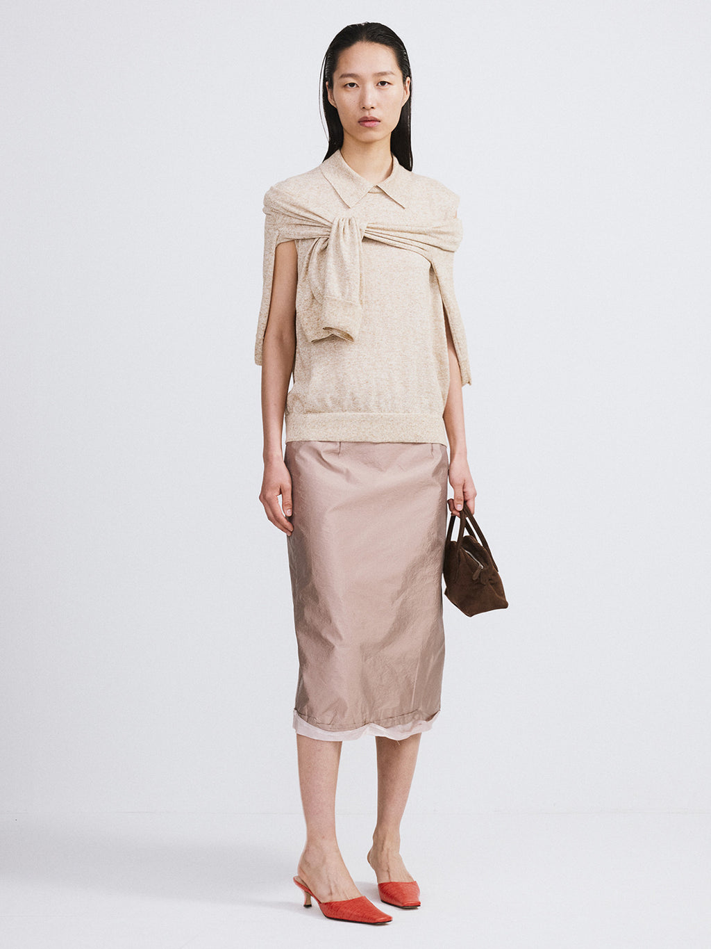 Layered Detail Midi Skirt (Sepia Beige)