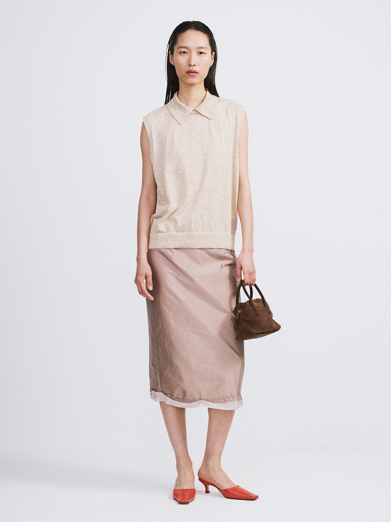 Linen Blend Polo Knit Vest (Oatmeal)