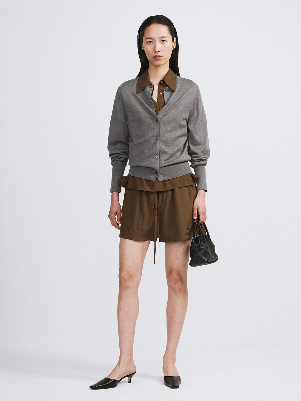 Silk-Cashmere Knit Cardigan (Midnight Grey)