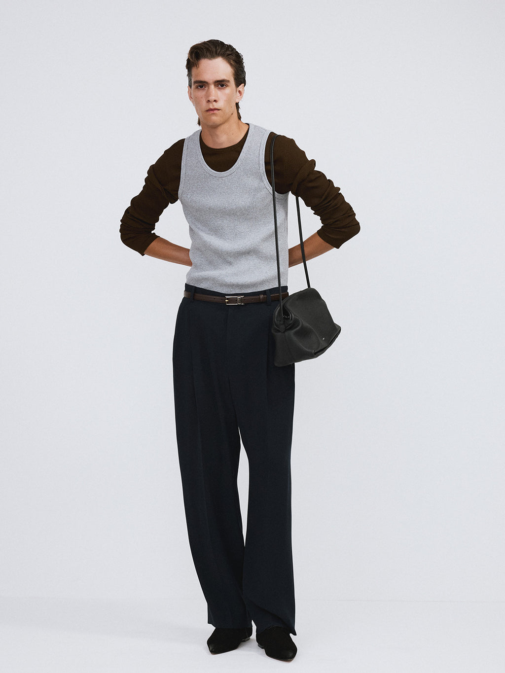 Fluid Tuck Detail Suit Pants (Dark Navy)