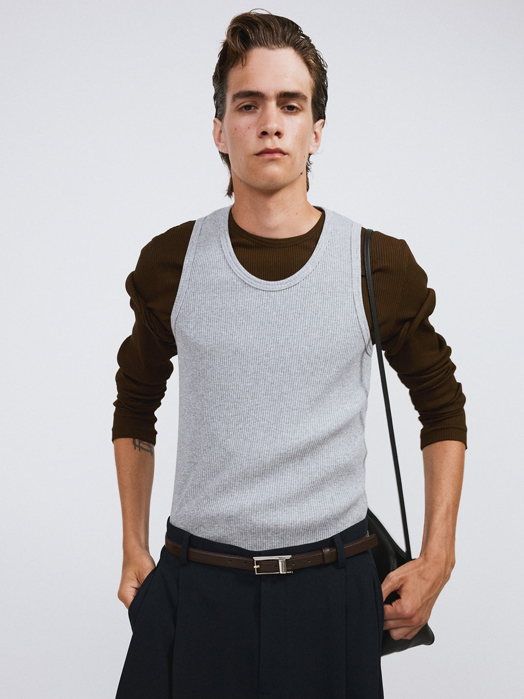 Ribbed Jersey Long-Sleeve Top (Khaki Brown)