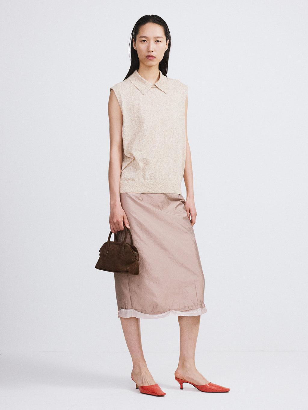 Linen Blend Polo Knit Vest (Oatmeal)