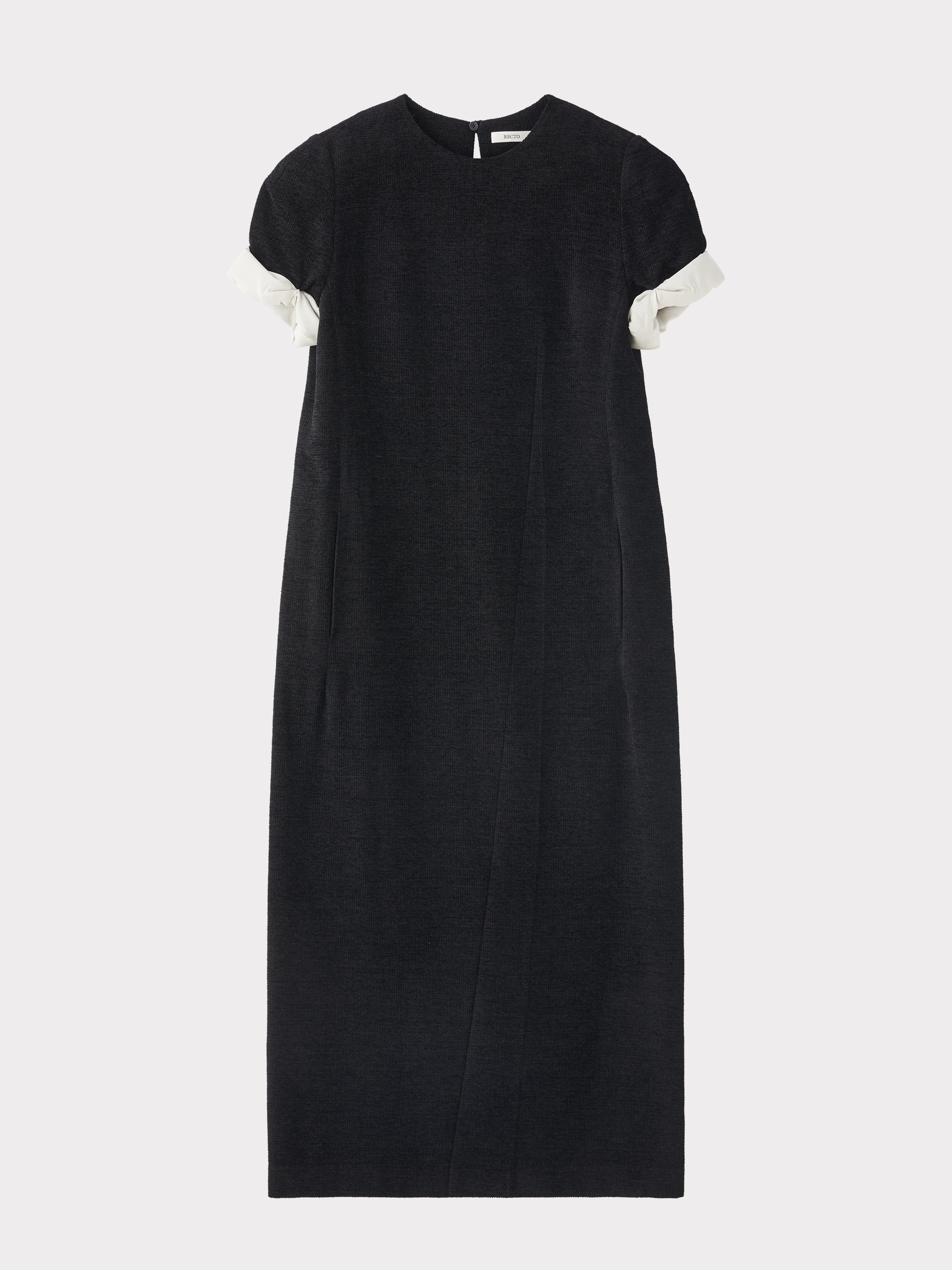 Contrast Turn-Up Sleeve Dress (Black)