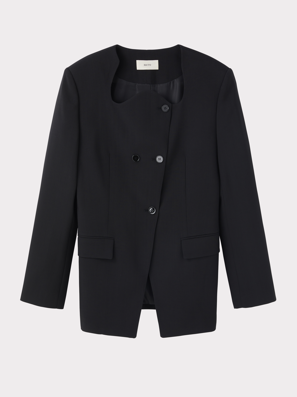 Curved Neck Fluid Long Jacket (Black)