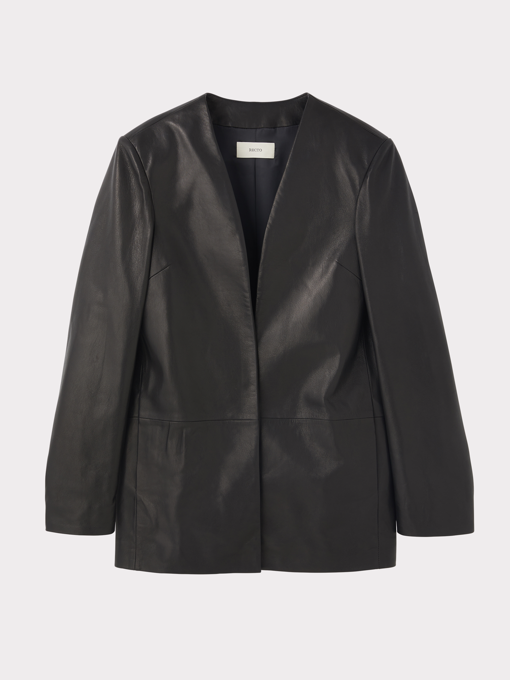 Collarless Leather Jacket (Black)