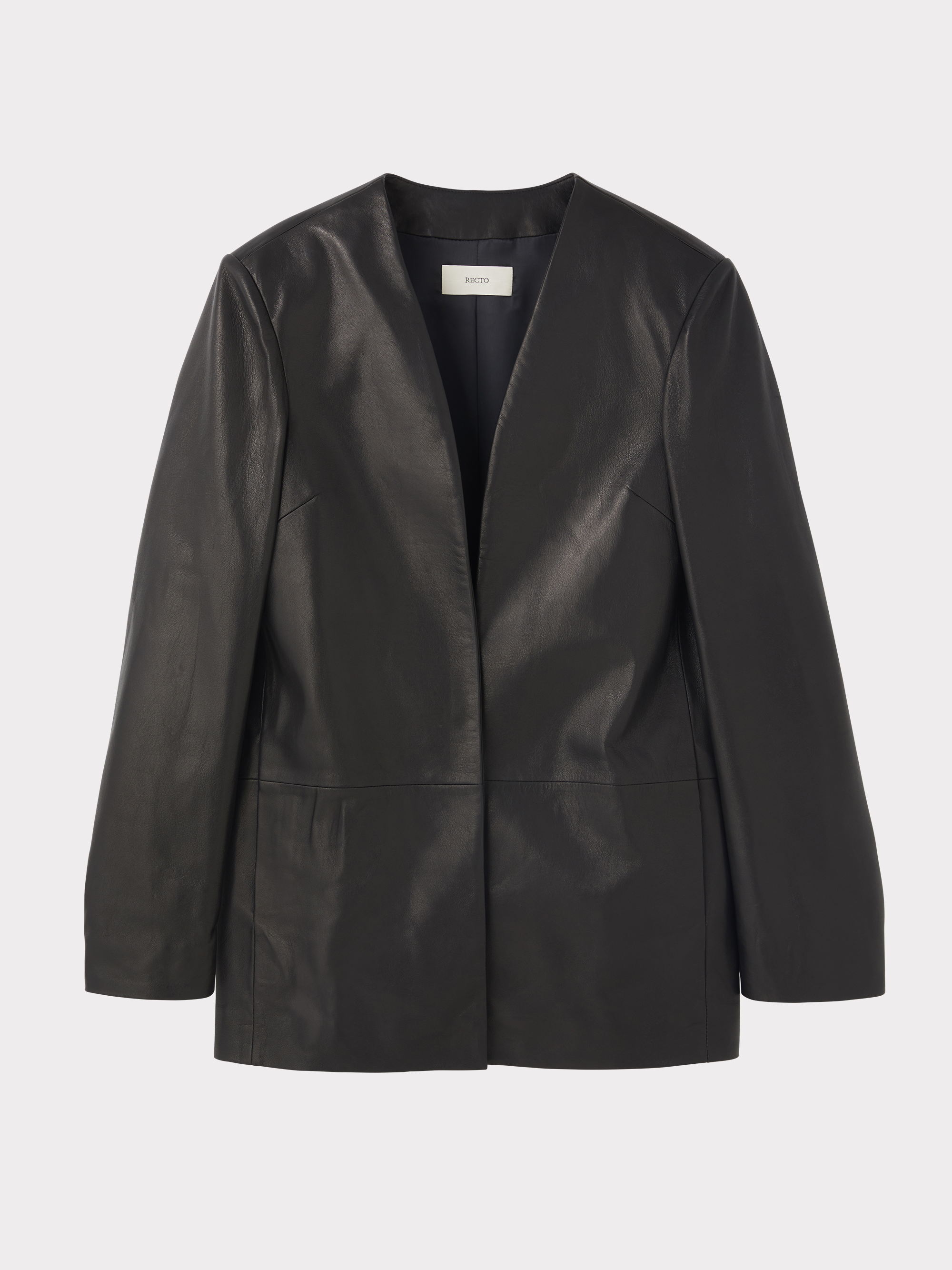 Collarless Leather Jacket (Black)