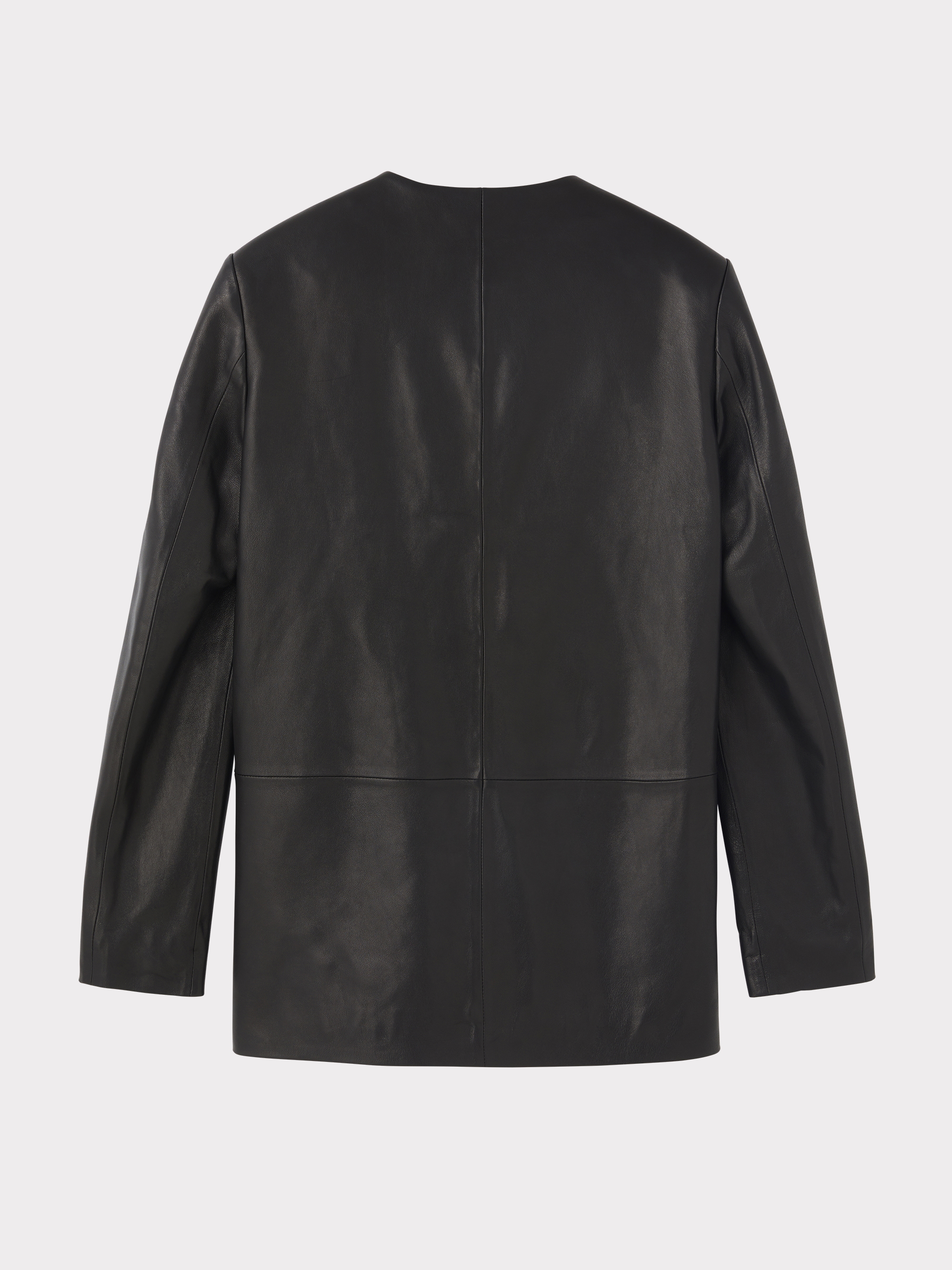 Collarless Leather Jacket (Black)