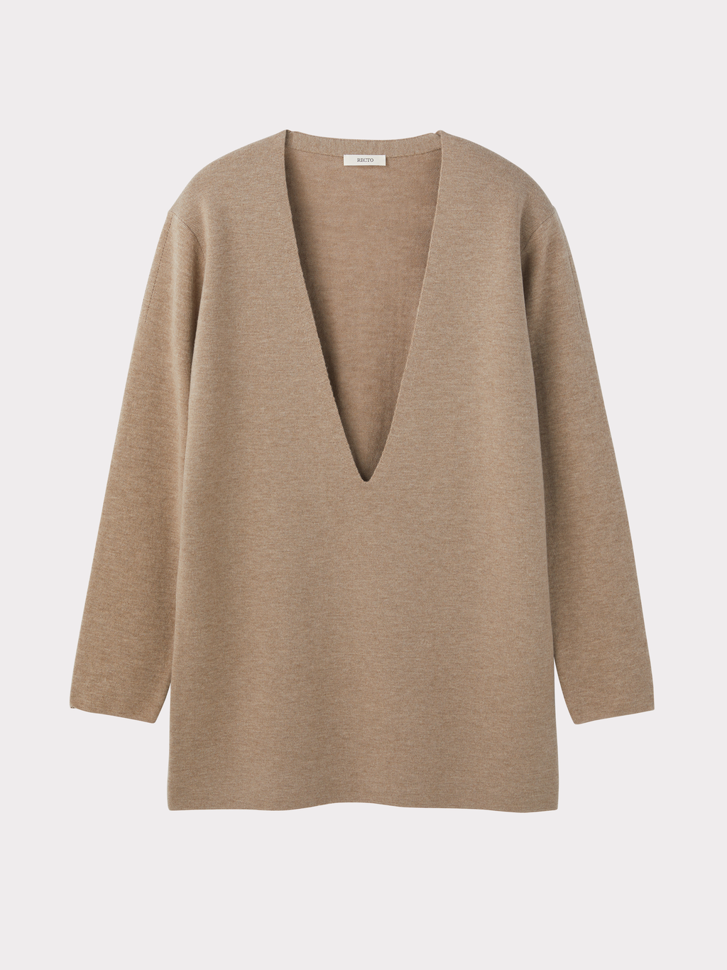 Deep V-Neck Knit Top (Sepia Beige)
