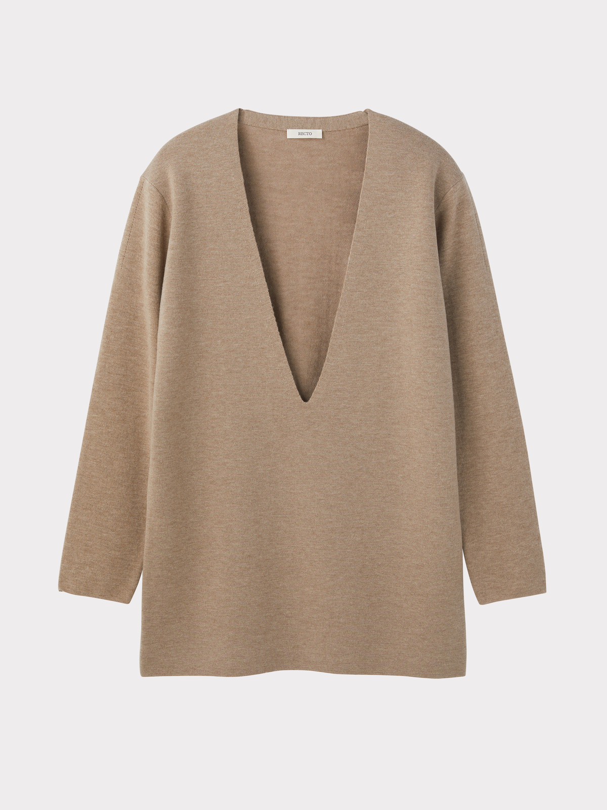 Deep V-Neck Knit Top (Sepia Beige)