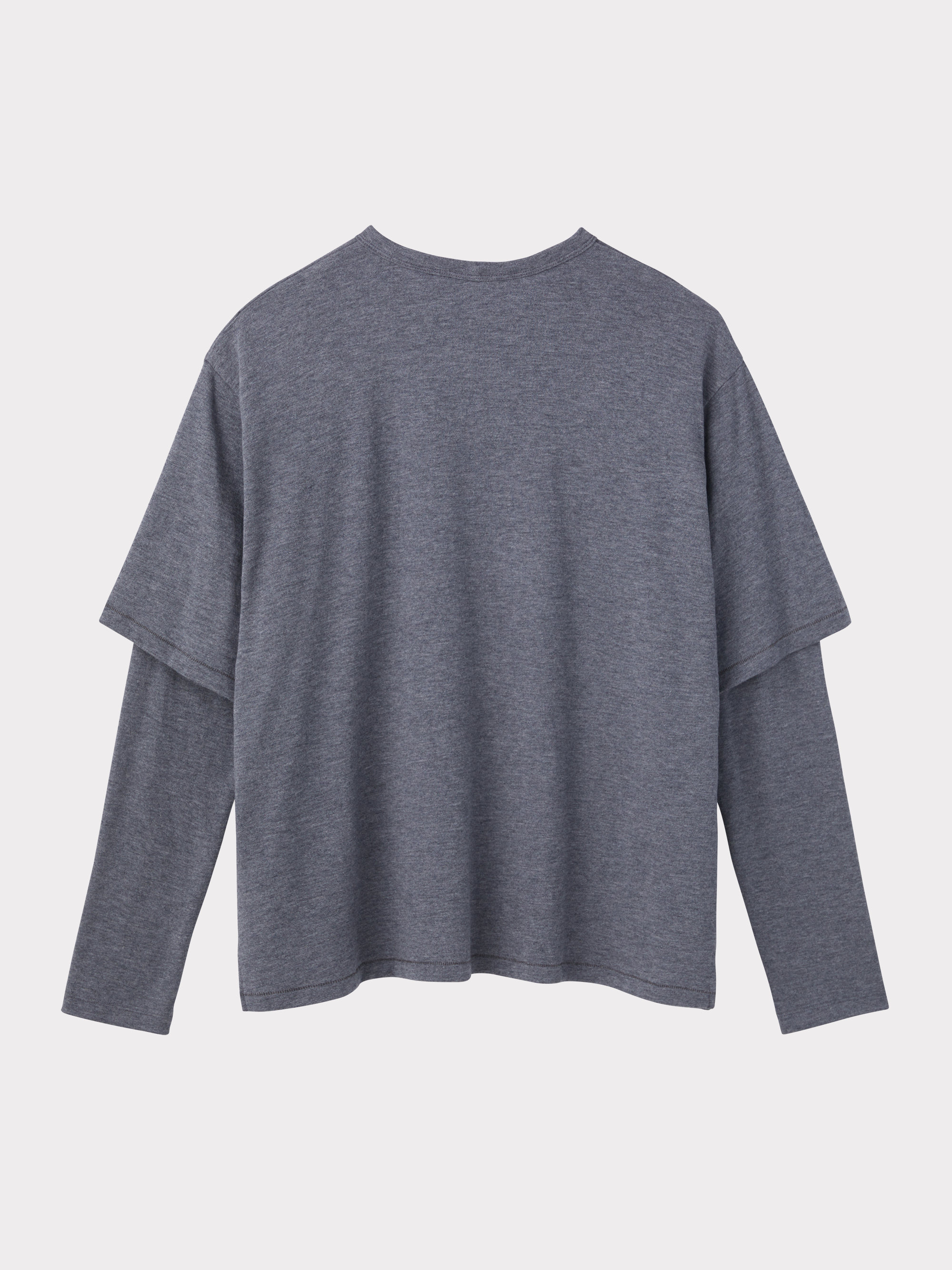 Layered Sleeves Wool Silk Top (Melange Grey)