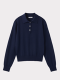 Classic Wool Polo Knit Top (Ink Navy)