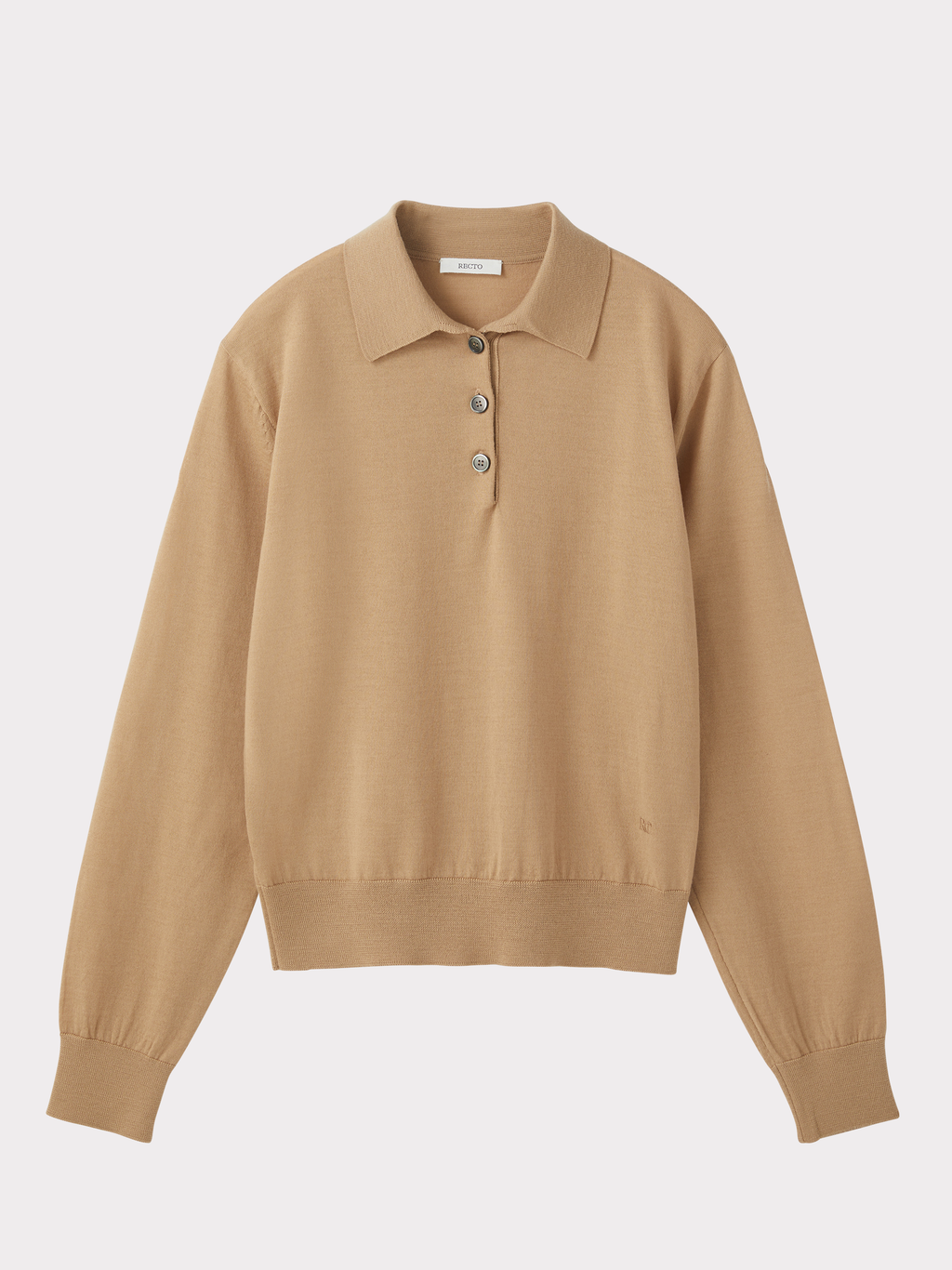 Classic Wool Polo Knit Top (Beige)