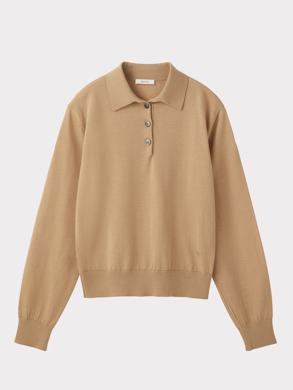 Classic Wool Polo Knit Top (Beige)