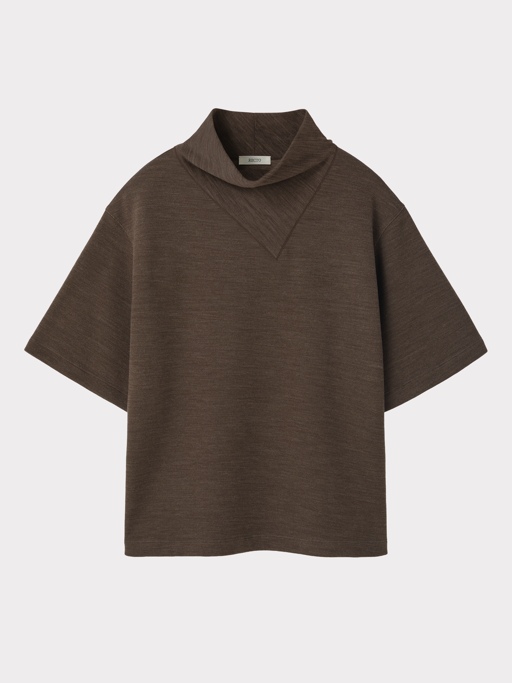 Scarf Neck Wool Jersey Top (Taupe Brown)