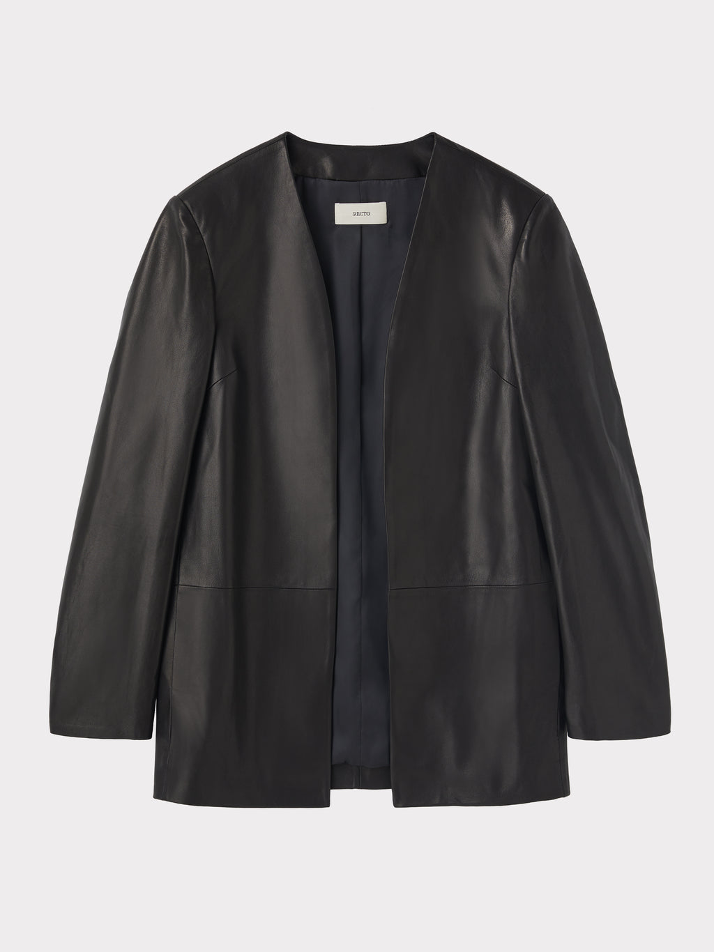 Collarless Leather Jacket (Black)