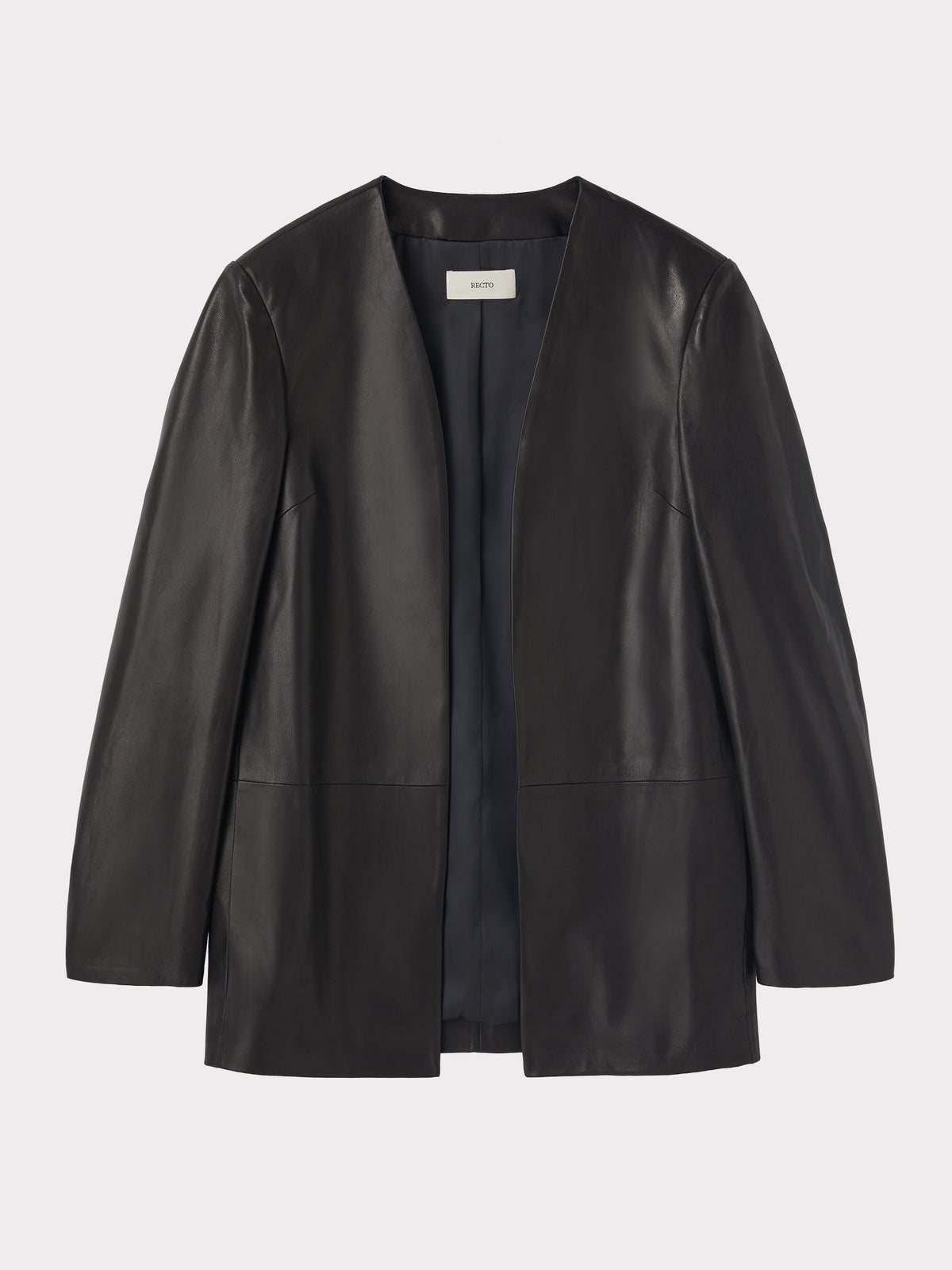 Collarless Leather Jacket (Black)