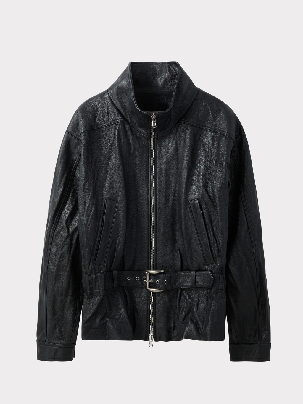 High Neck Belted Leather Jumper (Black)