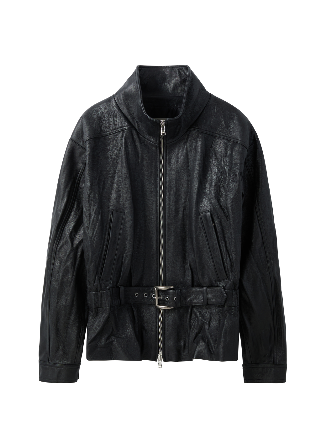 High Neck Belted Leather Jumper (Black)