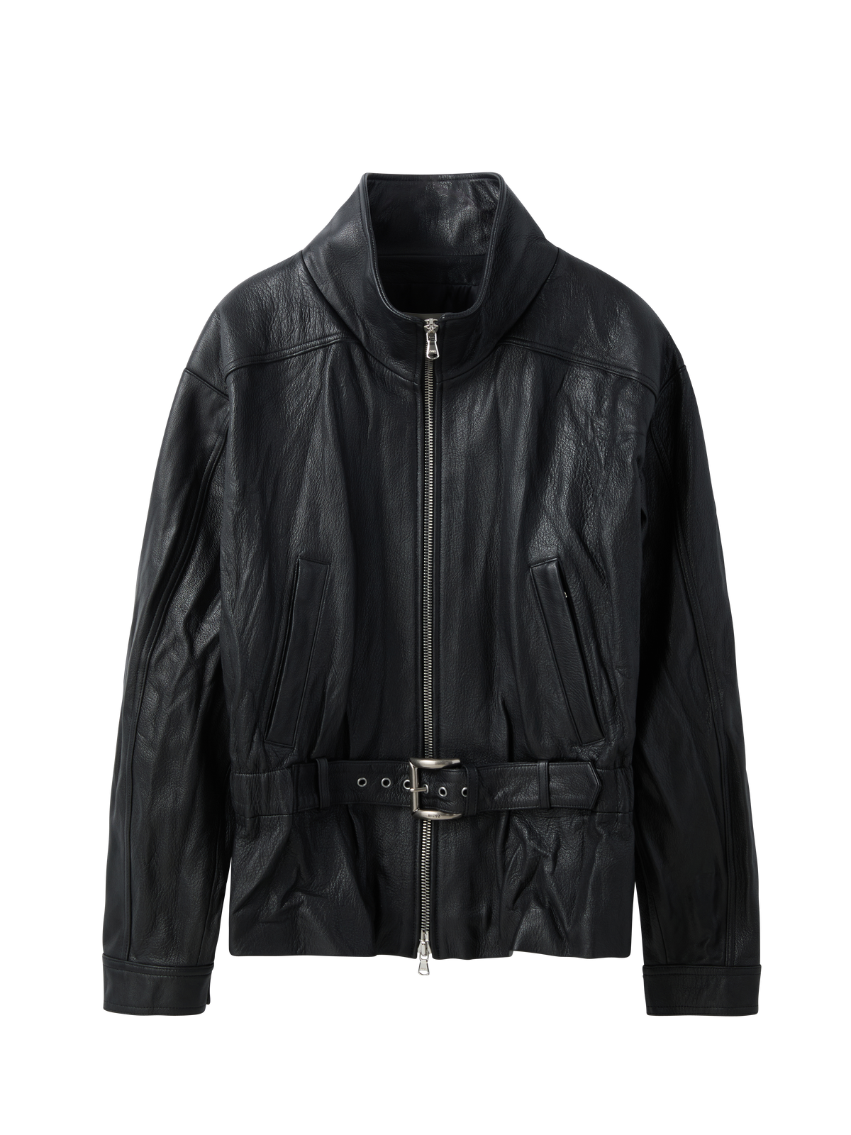 High Neck Belted Leather Jumper (Black)