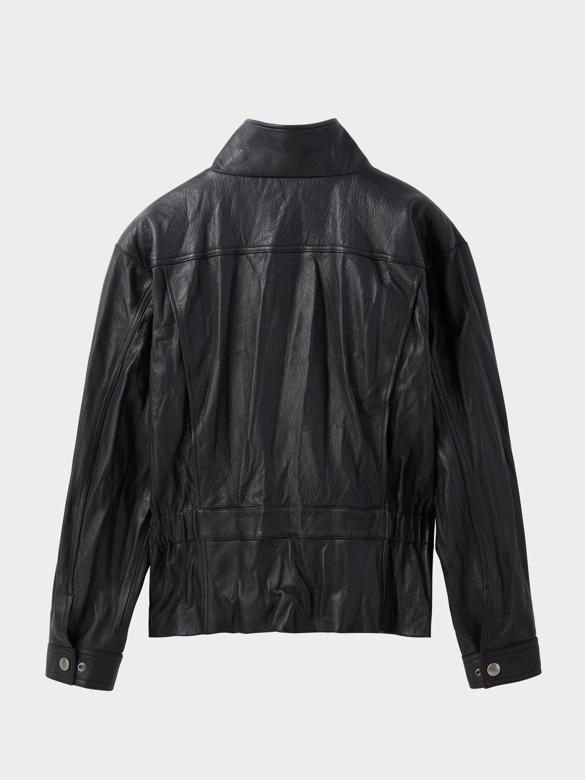 High Neck Belted Leather Jumper (Black)