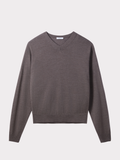 Wool V-Neck Knit Top (Taupe Brown)