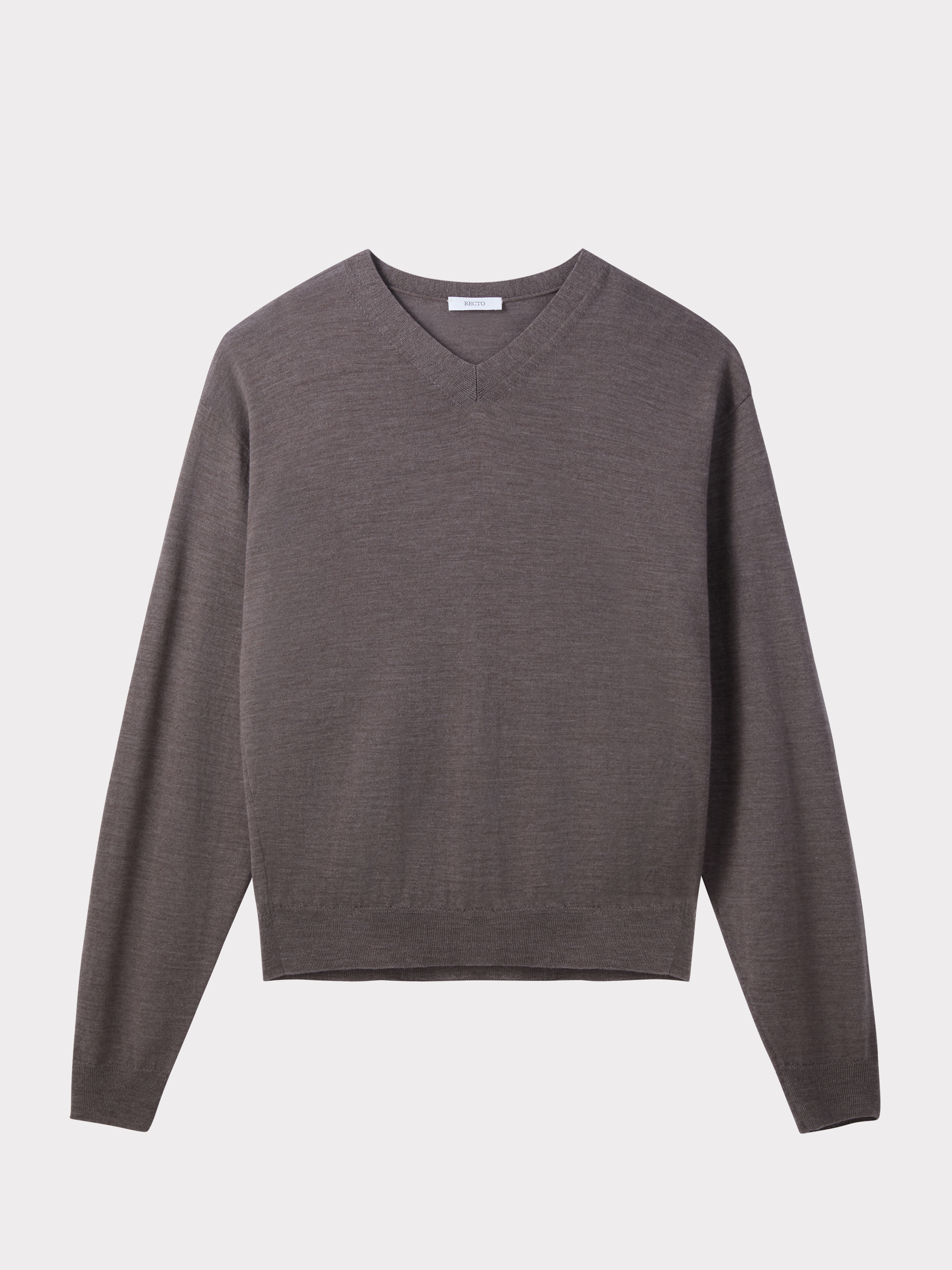 Wool V-Neck Knit Top (Taupe Brown)
